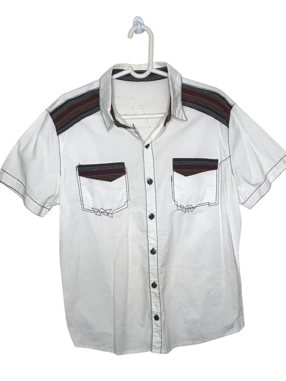 Southwestern Shirt Men’s White Tribal Stripe Button Up Boho